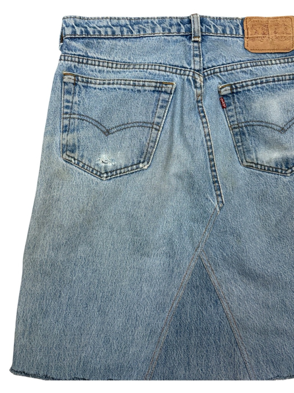 Vintage Leather Patchwork Skirt Upcycled Levi’s 501 Denim Jeans Size 12 - Picture 10 of 16